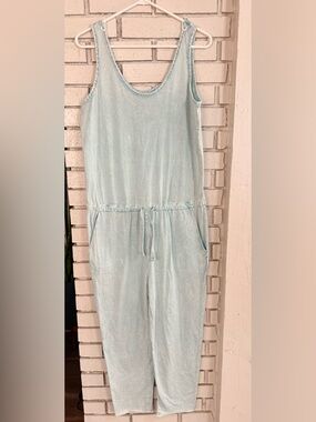 Frank & Eileen Seafoam Stain Jumpsuit Drawstring Waist Pockets Casual Lounge
